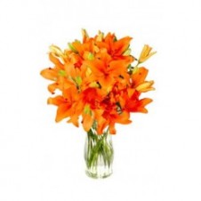 One Dozen Orange Lilies in a Vase